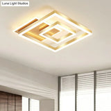 Minimalist Square Gold Led Flush Ceiling Light For Bedrooms