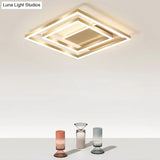 Minimalist Square Gold Led Flush Ceiling Light For Bedrooms