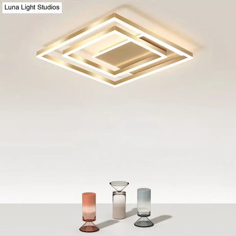 Minimalist Square Gold Led Flush Ceiling Light For Bedrooms
