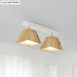 Minimalist Square Wooden White Ceiling Flush Mount Light Fixture