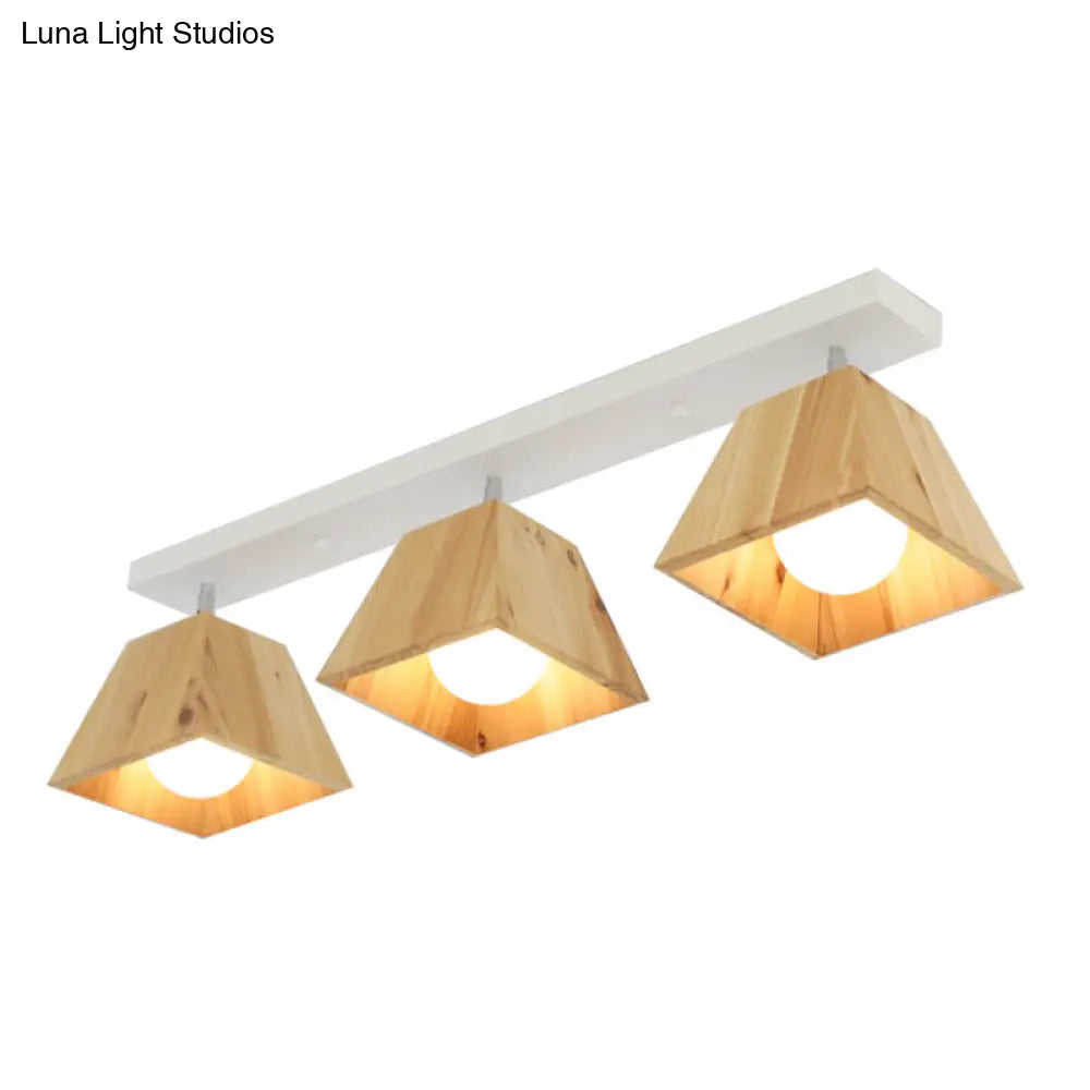 Minimalist Square Wooden White Ceiling Flush Mount Light Fixture