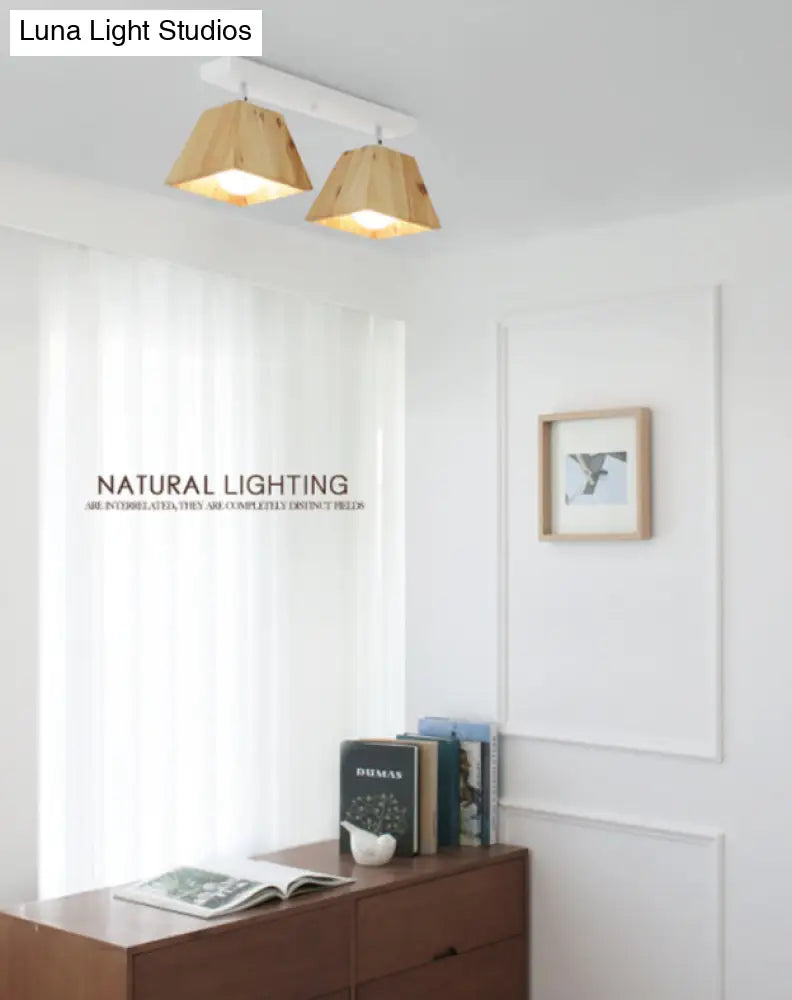 Minimalist Square Wooden White Ceiling Flush Mount Light Fixture