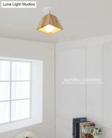Minimalist Square Wooden White Ceiling Flush Mount Light Fixture