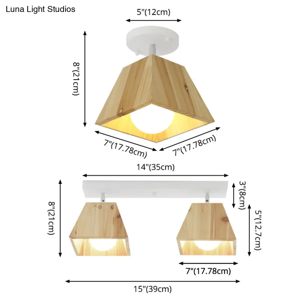 Minimalist Square Wooden White Ceiling Flush Mount Light Fixture