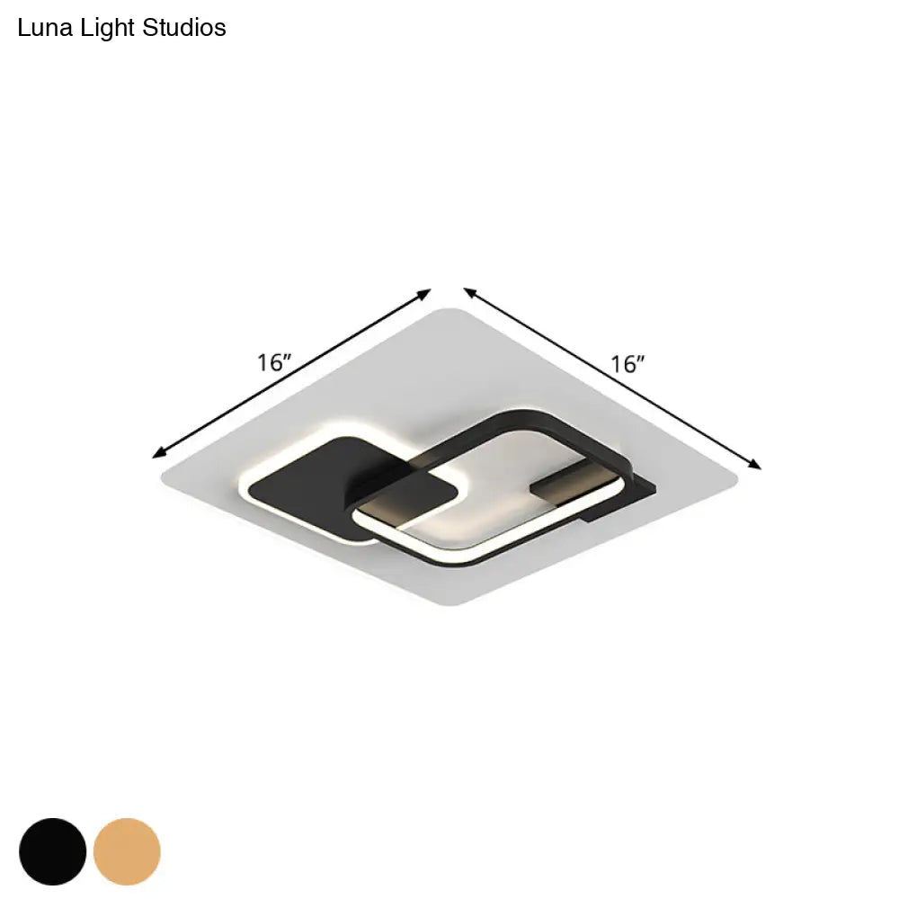 Minimalist Squared Metal Lamp Fixture With Black/Gold Led Flush Lighting For Bedroom (16’/19.5’