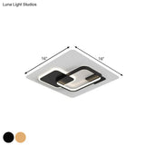 Minimalist Squared Metal Lamp Fixture With Black/Gold Led Flush Lighting For Bedroom (16’/19.5’