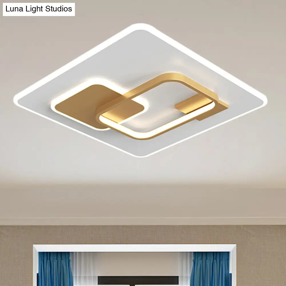 Minimalist Squared Metal Lamp Fixture With Black/Gold Led Flush Lighting For Bedroom (16’/19.5’