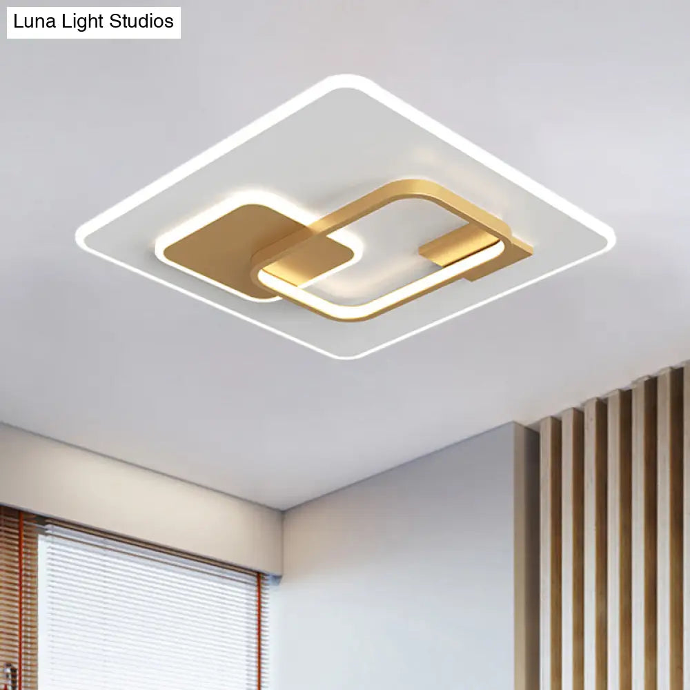 Minimalist Squared Metal Lamp Fixture With Black/Gold Led Flush Lighting For Bedroom (16’/19.5’