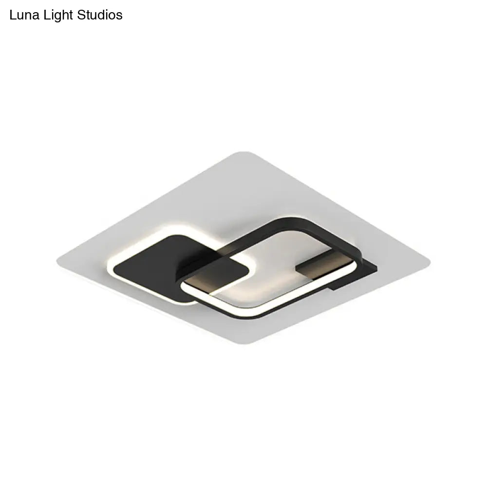 Minimalist Squared Metal Lamp Fixture With Black/Gold Led Flush Lighting For Bedroom (16’/19.5’