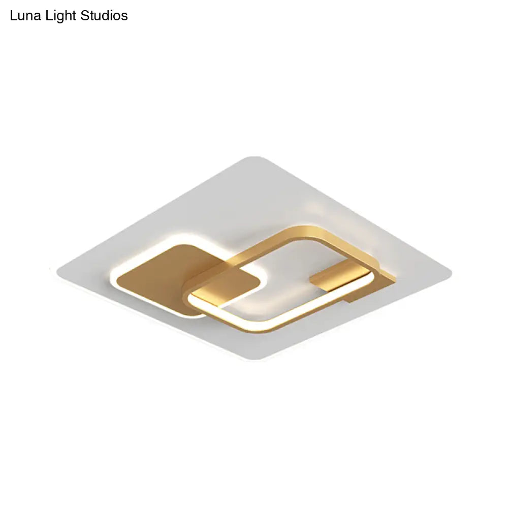 Minimalist Squared Metal Lamp Fixture With Black/Gold Led Flush Lighting For Bedroom (16’/19.5’