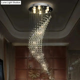Minimalist Stainless Steel Crystal Ceiling Flushmount With 6 Lights For Staircase