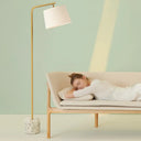 Minimalist Tapered Drum Fabric Floor Light With Marble Base - White Standing Lamp