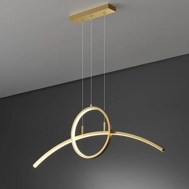 Minimalist Thin-Line Chandelier Metal Dining Table Led Ceiling Light In Black/Gold Warm/White