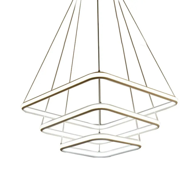 Sleek White Acrylic Hanging Chandelier With Layered Square Design Led Ceiling Pendant In White/Warm