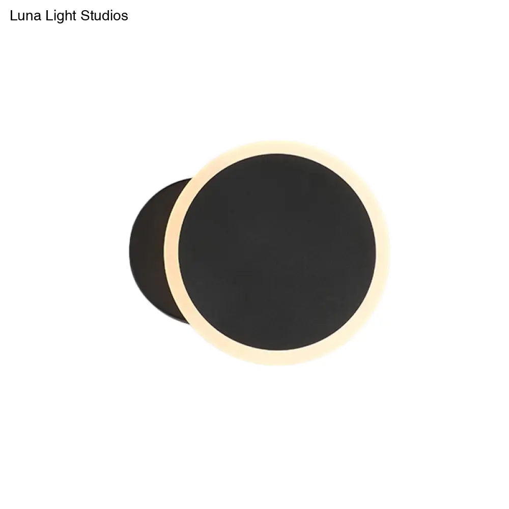 Minimalist White/Black Round Led Wall Sconce With Warm/White Light - Acrylic Mounted Lamp Fixture