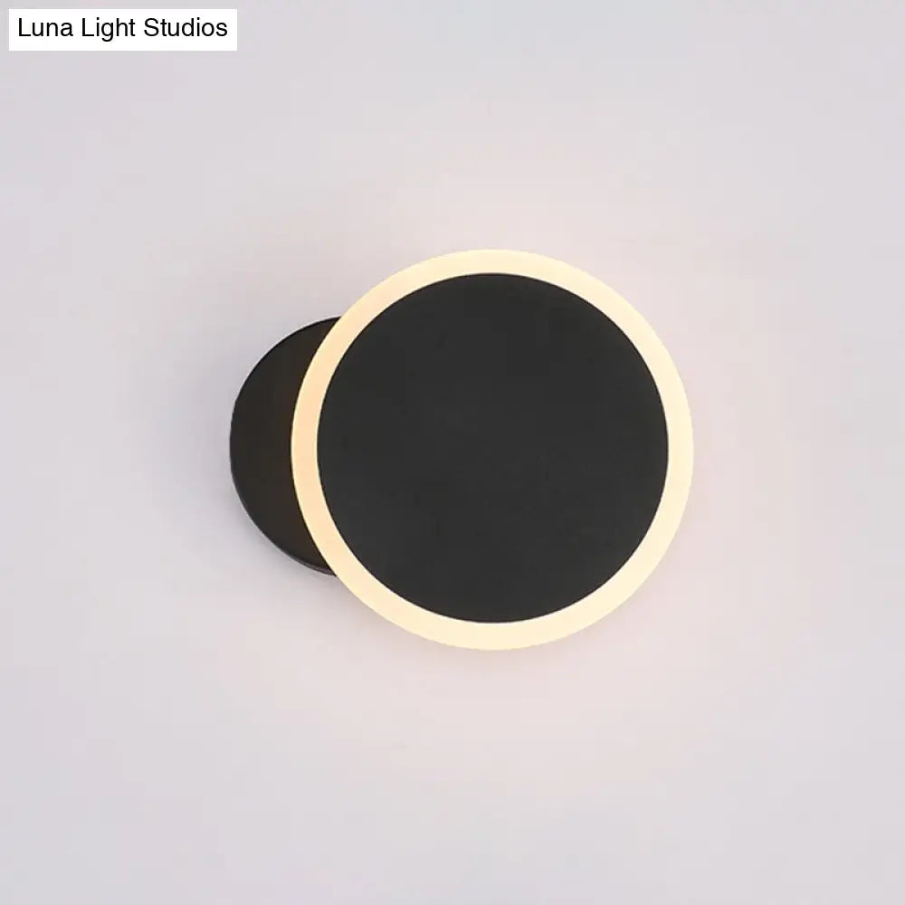 Minimalist White/Black Round Led Wall Sconce With Warm/White Light - Acrylic Mounted Lamp Fixture