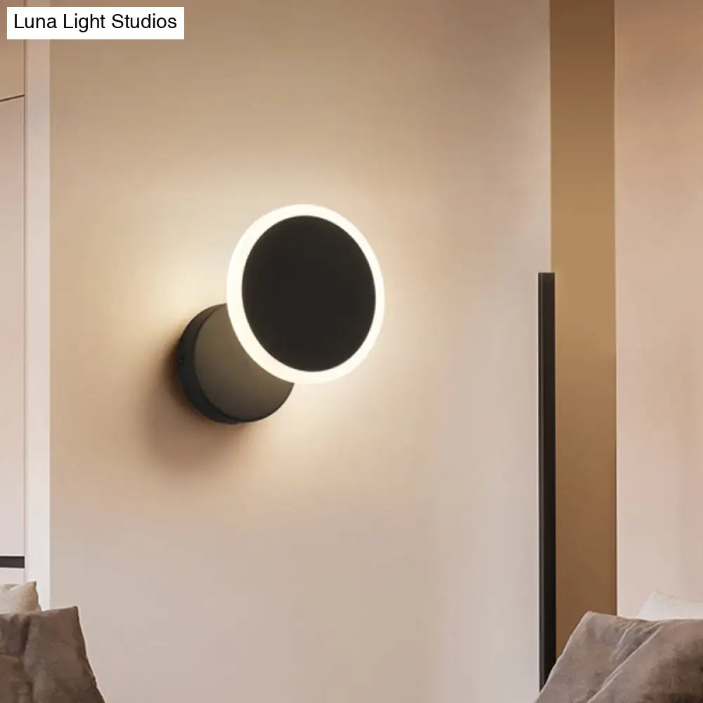 Minimalist White/Black Round Led Wall Sconce With Warm/White Light - Acrylic Mounted Lamp Fixture