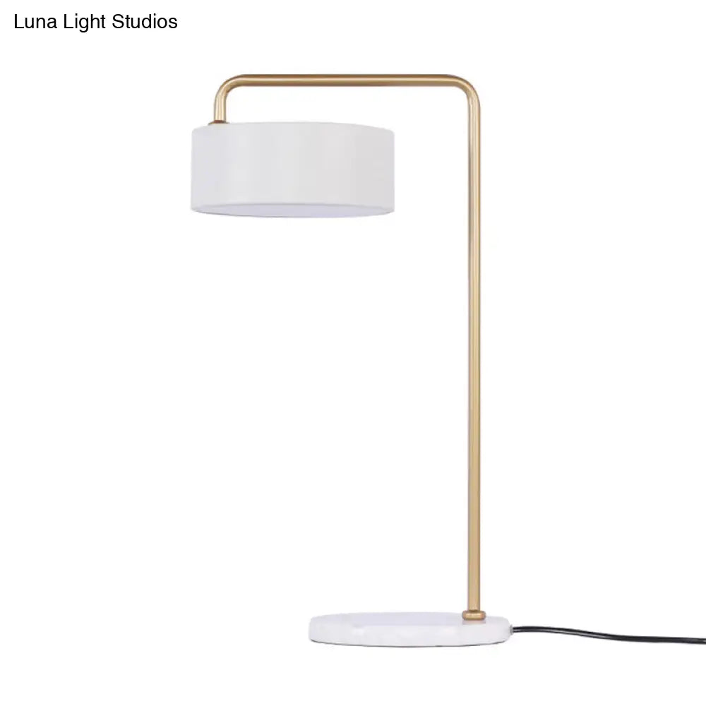 Minimalist White Drum Shade Table Light With Marble And Metal Accents - Perfect Living Room Lighting
