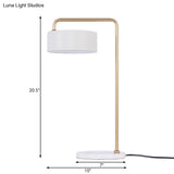 Minimalist White Drum Shade Table Light With Marble And Metal Accents - Perfect Living Room Lighting