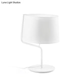 Minimalist White Drum Table Lamp - 1-Light Nightstand Lighting With Adjustable Arm