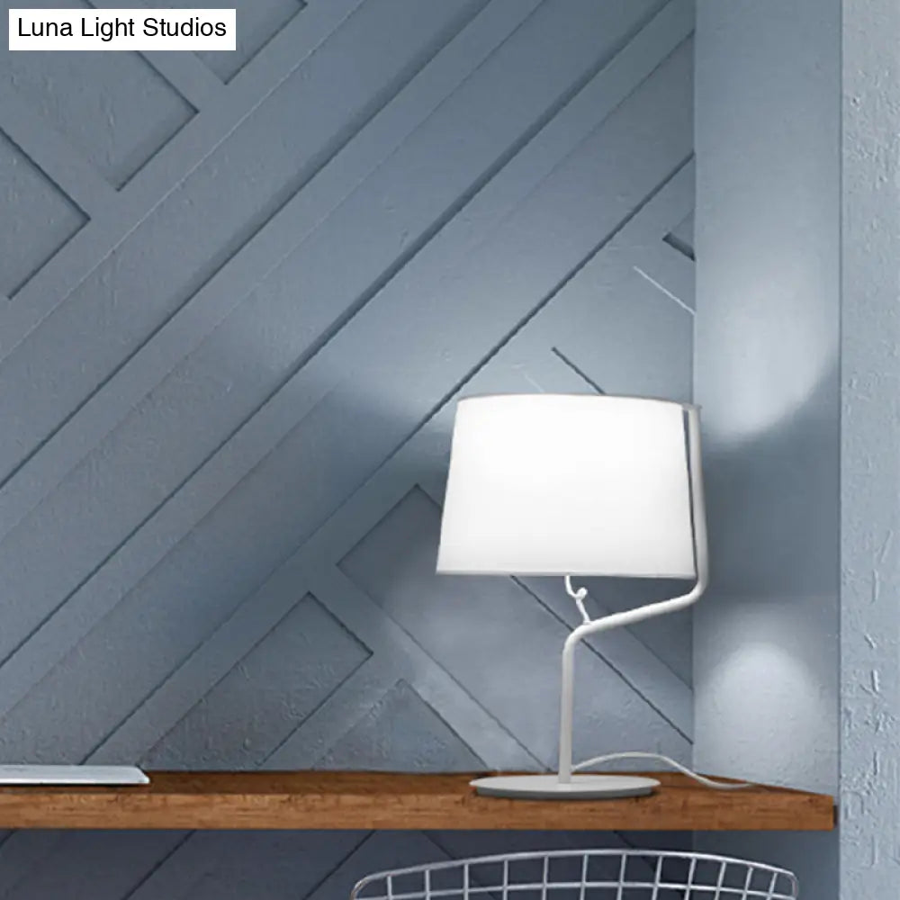 Minimalist White Drum Table Lamp - 1-Light Nightstand Lighting With Adjustable Arm