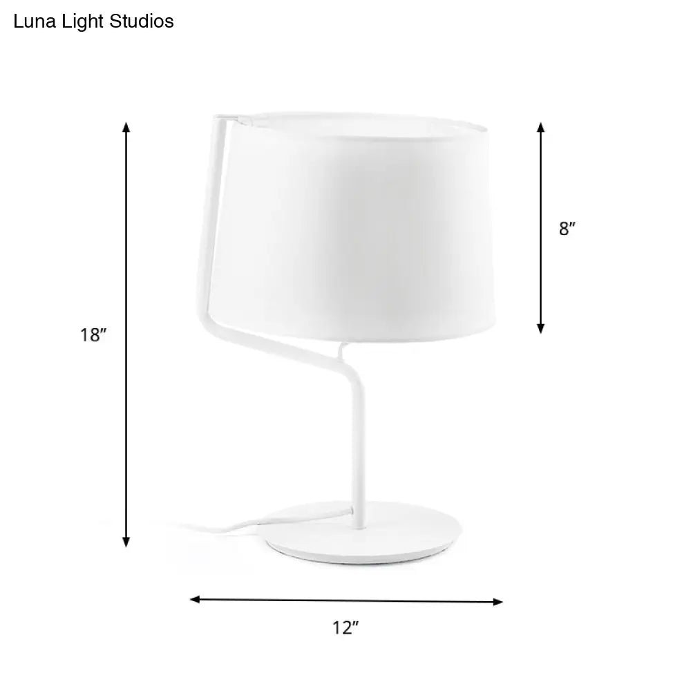 Minimalist White Drum Table Lamp - 1-Light Nightstand Lighting With Adjustable Arm