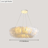 Minimalist White Feather Loop Pendant Chandelier - Elegant Doughnut Lamp