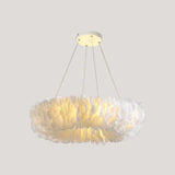 Minimalist White Feather Loop Pendant Chandelier - Elegant Doughnut Lamp / 31.5 Without Spot Light