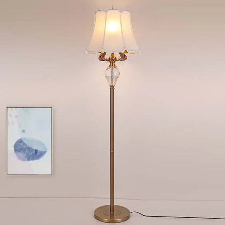 Minimalist White Floor Reading Light With Crystal Accent - Bedroom Standing Lamp