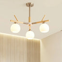 Minimalist White Glass Dome Ceiling Chandelier With Wood Twig Décor - Living Room Hanging Light 3 /