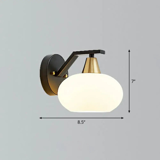Minimalist White Glass Ellipse Wall Light Fixture - Single Black Sconce For Bedroom