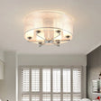 Minimalist White Glass Semi Flush Mount Drum Lighting With Chrome Finish - 6 Lights Tube Shade