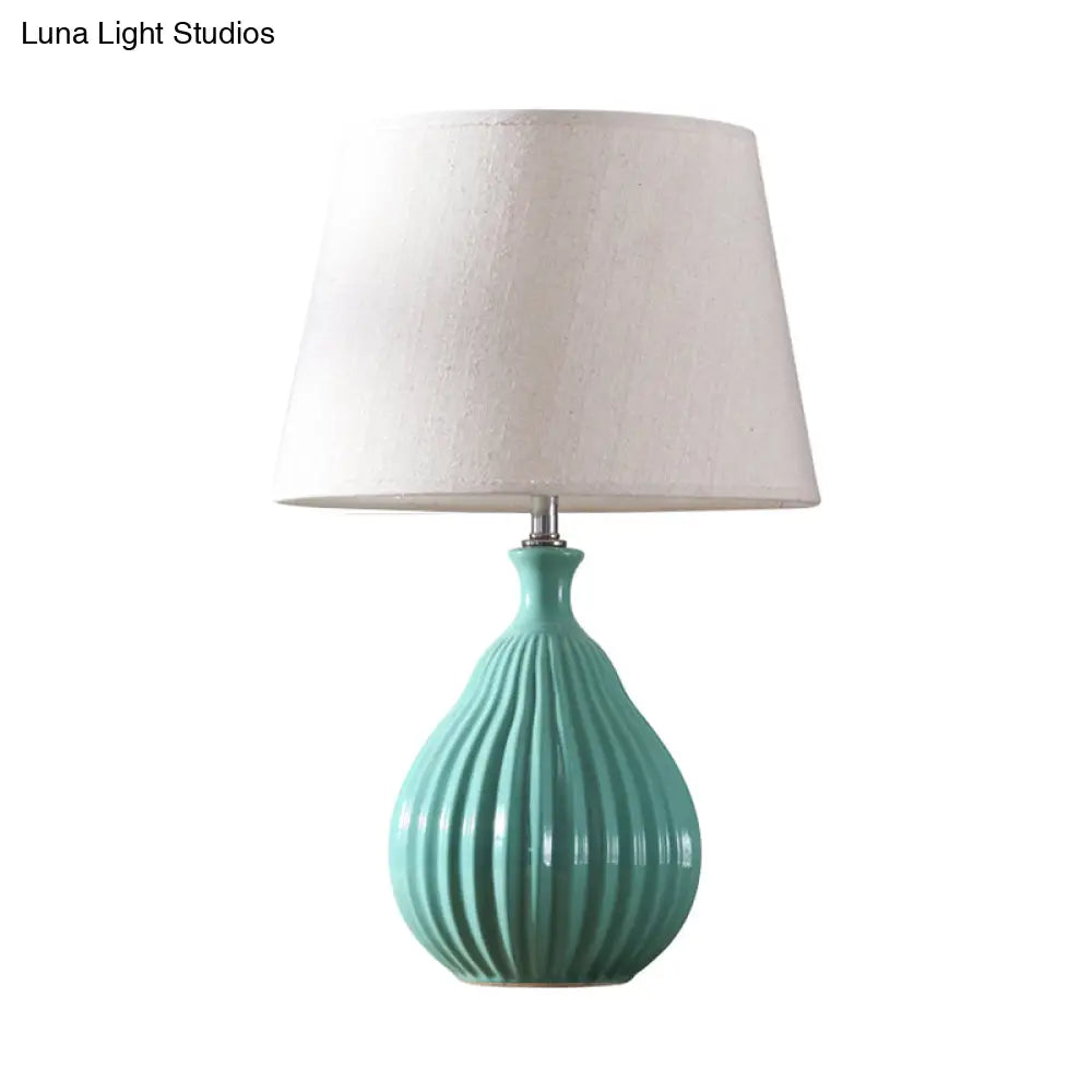 Minimalist White/Green Teardrop Night Light With Cone Fabric Shade