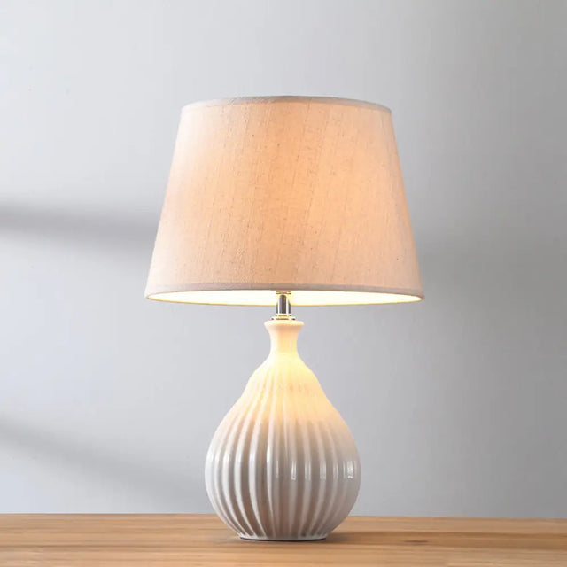 Minimalist White/Green Teardrop Night Light With Cone Fabric Shade White