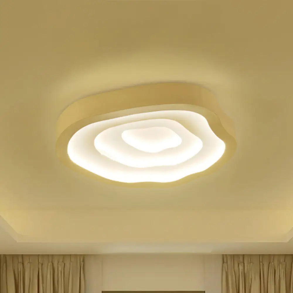 Minimalist White Led Flush Mount Lamp - 21/25 Wide Tree-Ring Ceiling Light With 3 Color Options