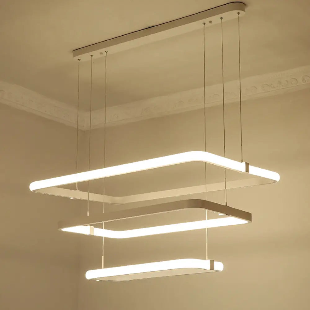 Minimalist White Led Pendant Light Kit - Rectangle Metal Chandelier Warm/White