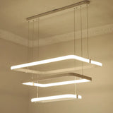 Minimalist White Led Pendant Light Kit - Rectangle Metal Chandelier Warm/White