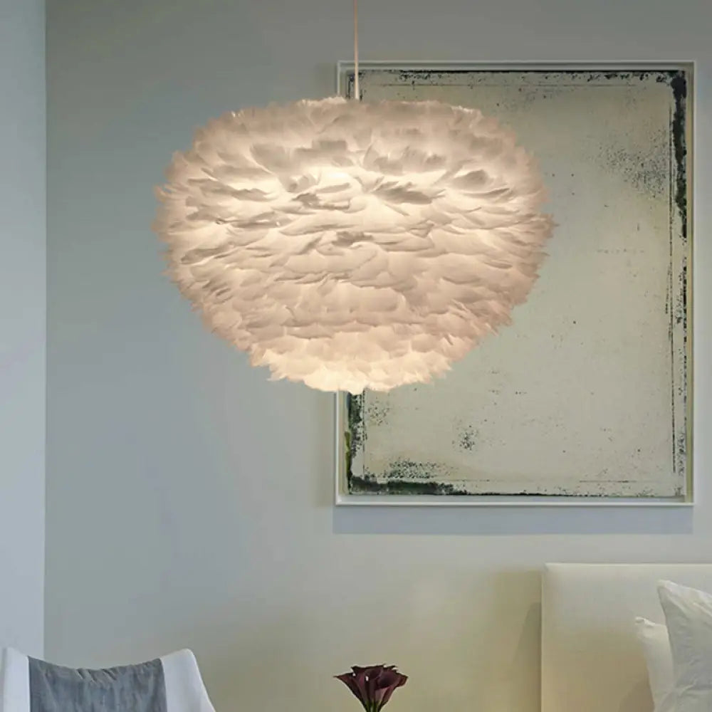Minimalist White Sphere Pendulum Light - 14/18/21.5 Wide 1-Head Feather Down Pendant