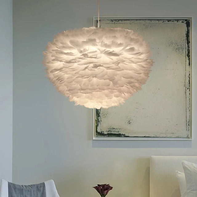 Minimalist White Sphere Pendulum Light - 14/18/21.5 Wide 1-Head Feather Down Pendant