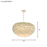 Minimalist White Sphere Pendulum Light - 14’/18’/21.5’ Wide 1-Head Feather Down Pendant