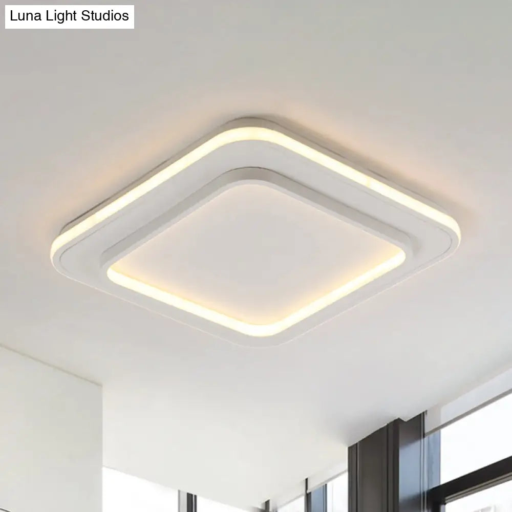 Minimalist White Square Flush Mount Led Ceiling Light Fixture - 18’/21.5’ Acrylic With Warm/White