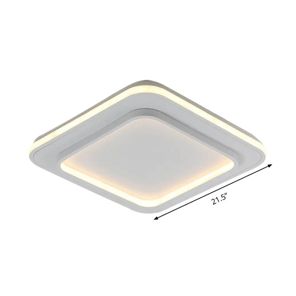 Minimalist White Square Flush Mount Led Ceiling Light Fixture - 18/21.5 Acrylic With Warm/White