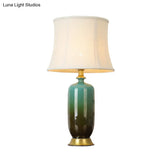 Minimalist White Tapered Table Lamp - Fabric Nightstand Light With Ombre Ceramic Base