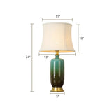 Minimalist White Tapered Table Lamp - Fabric Nightstand Light With Ombre Ceramic Base / Arc