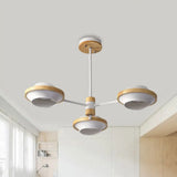 Minimalist White Ufo Ceiling Light: Iron Semi Flush Mount With Wooden Frame - 3/6 Bulbs 3 /