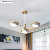 Minimalist White Ufo Ceiling Light: Iron Semi Flush Mount With Wooden Frame - 3/6 Bulbs