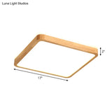 Minimalist Wood Ceiling Lamp Led Flushmount Lighting In Beige Square/Oblong Shape