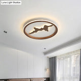 Minimalist Wood Circle Ceiling Light Dark Brown/Light Brown Led Flush Fixture - 17’/21’/25’ Wide