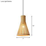 Minimalist Wood Cone Pendant Light For Tea Room Ceiling With Bamboo Shade