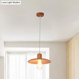 Minimalist Wood Disc Downlight Pendant Lamp - 1 Light Beige/Orange Red For Dining Room